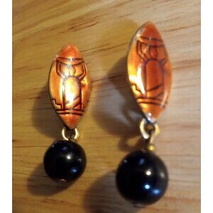Chicos Southwest-Inspired Drop Earrings Orange Enamel Black Bead Accent No Backs